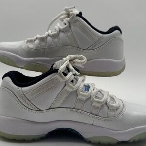 White and Blue Jordan 11 Low Sneakers